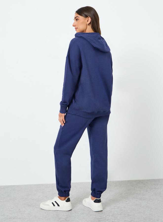 Styli Women Navy Blue Hoodie and Wide Leg Pants Co-Ords - Image 4